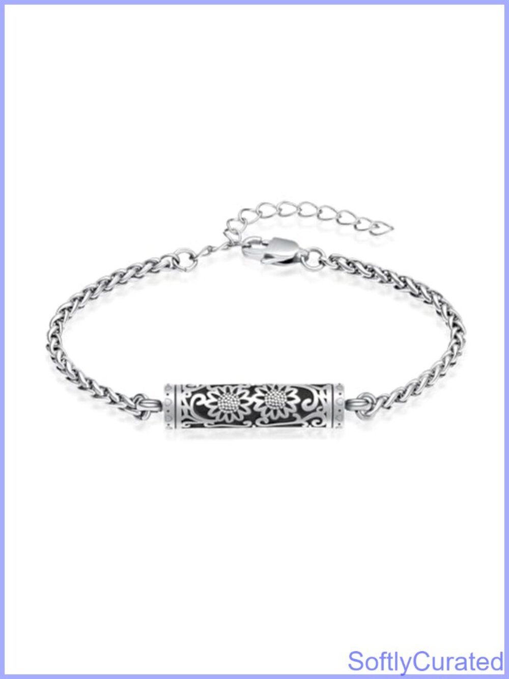 Sunflower Cylinder Urn Bracelet for Ashes 316L Stainless Steel Cremation